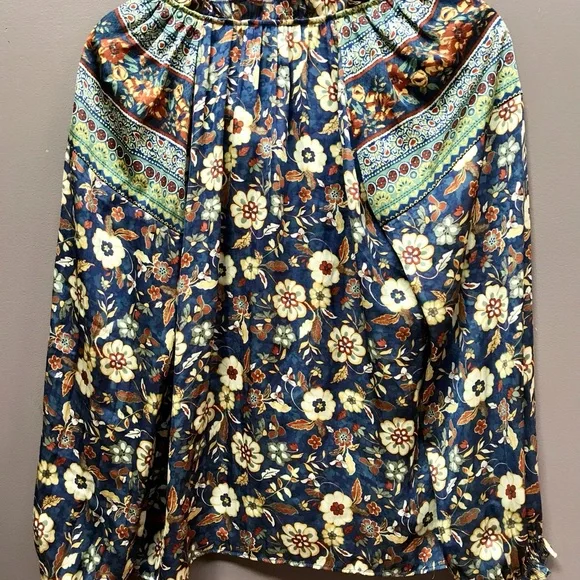 Anthropologie Current Air Floral Satin Top sz S - Picture 4 of 6